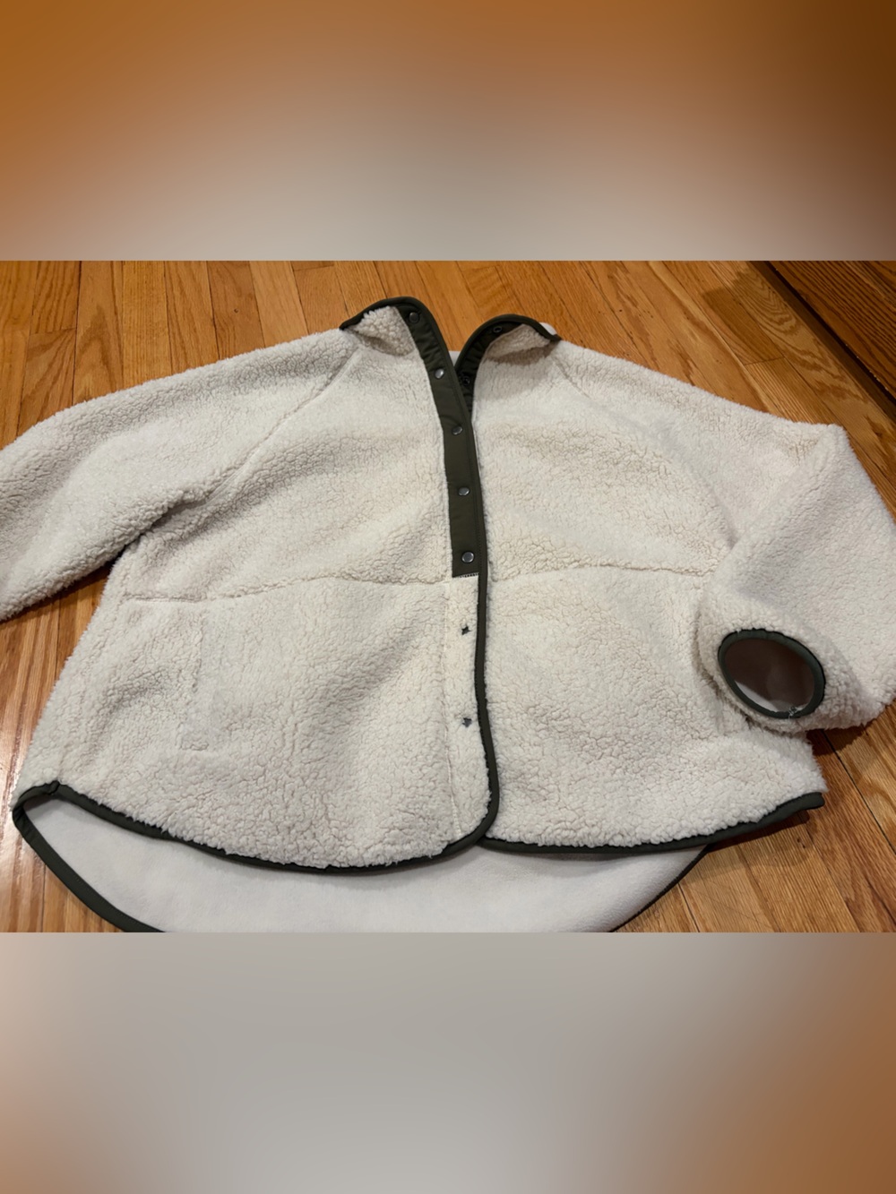 Cream Sherpa Jacket with Green Accents